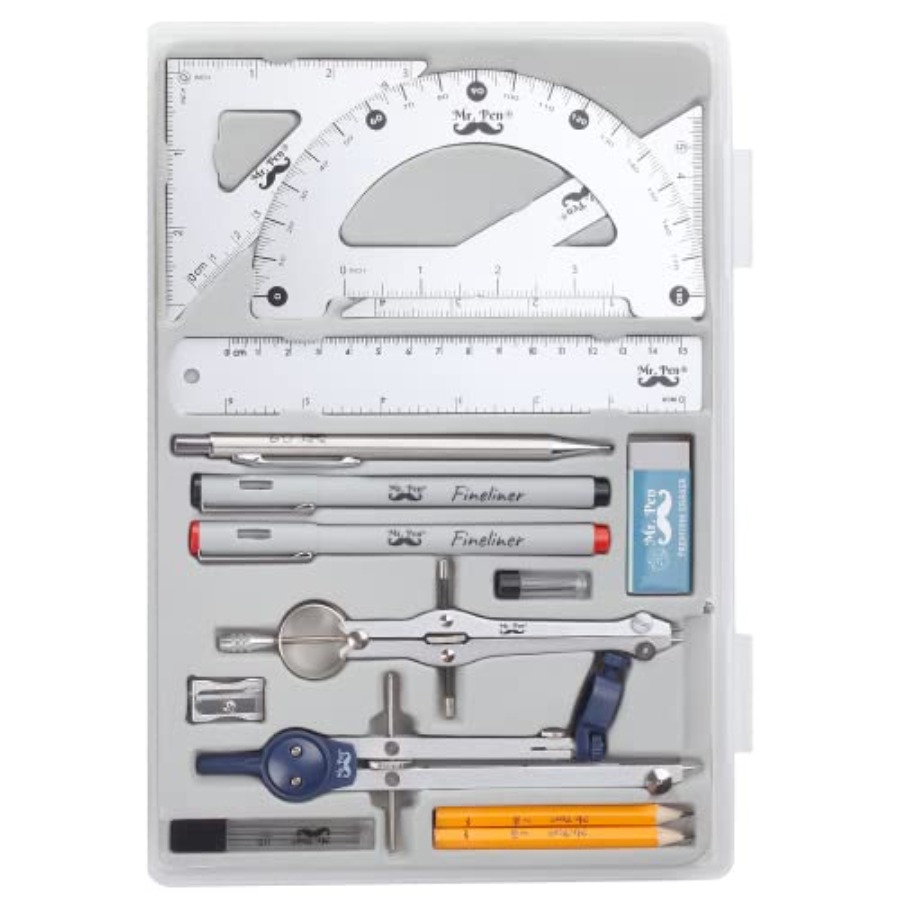Compass Geometry Set - - Professional Geometry Set, 15 pcs,