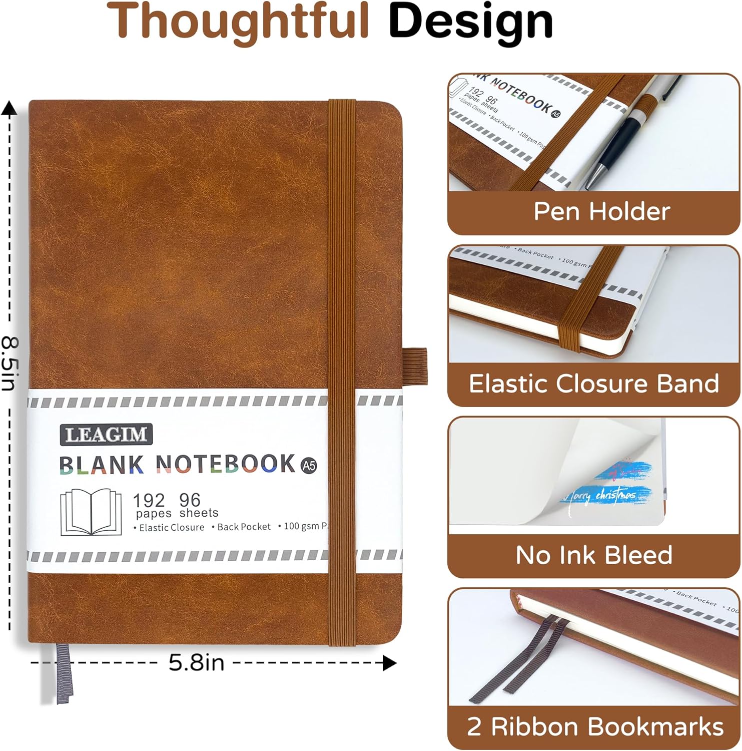A5 Blank Journal Notebook 192  - Journal Leather Hardcover บทวิจารณ์และราคา