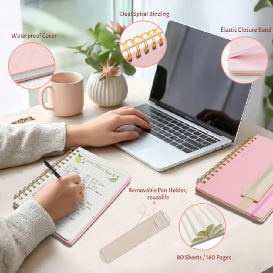 A5 Spiral Notebook w/ Pen, 5.7 - Journal Leather Hardcover บทวิจารณ์และราคา