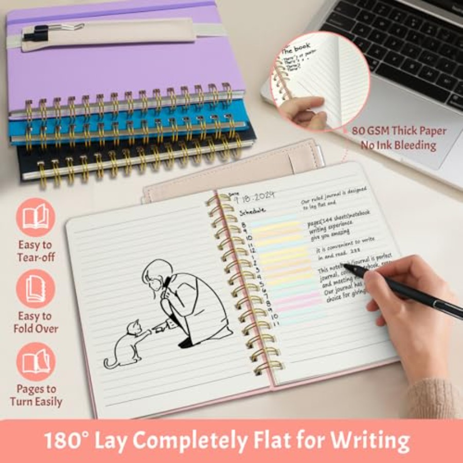 A5 Spiral Notebook w/ Pen, 5.7 - Journal Leather Hardcover บทวิจารณ์และราคา