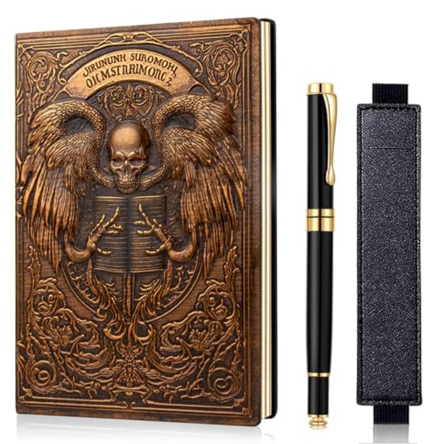 Vintage Skull Embossed Leather - Journal Leather Hardcover บทวิจารณ์และราคา