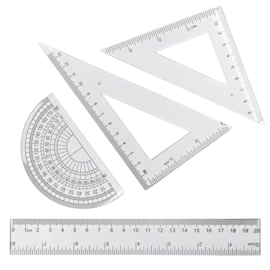4 Pcs Math Geometry Set, Trans - Ruler Set Transparent บทวิจารณ์และราคา