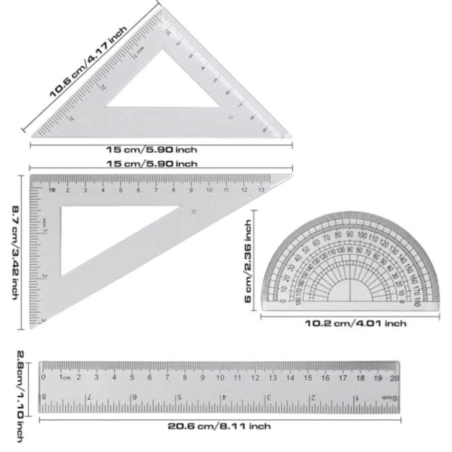 4 Pcs Math Geometry Set, Trans - Ruler Set Transparent บทวิจารณ์และราคา