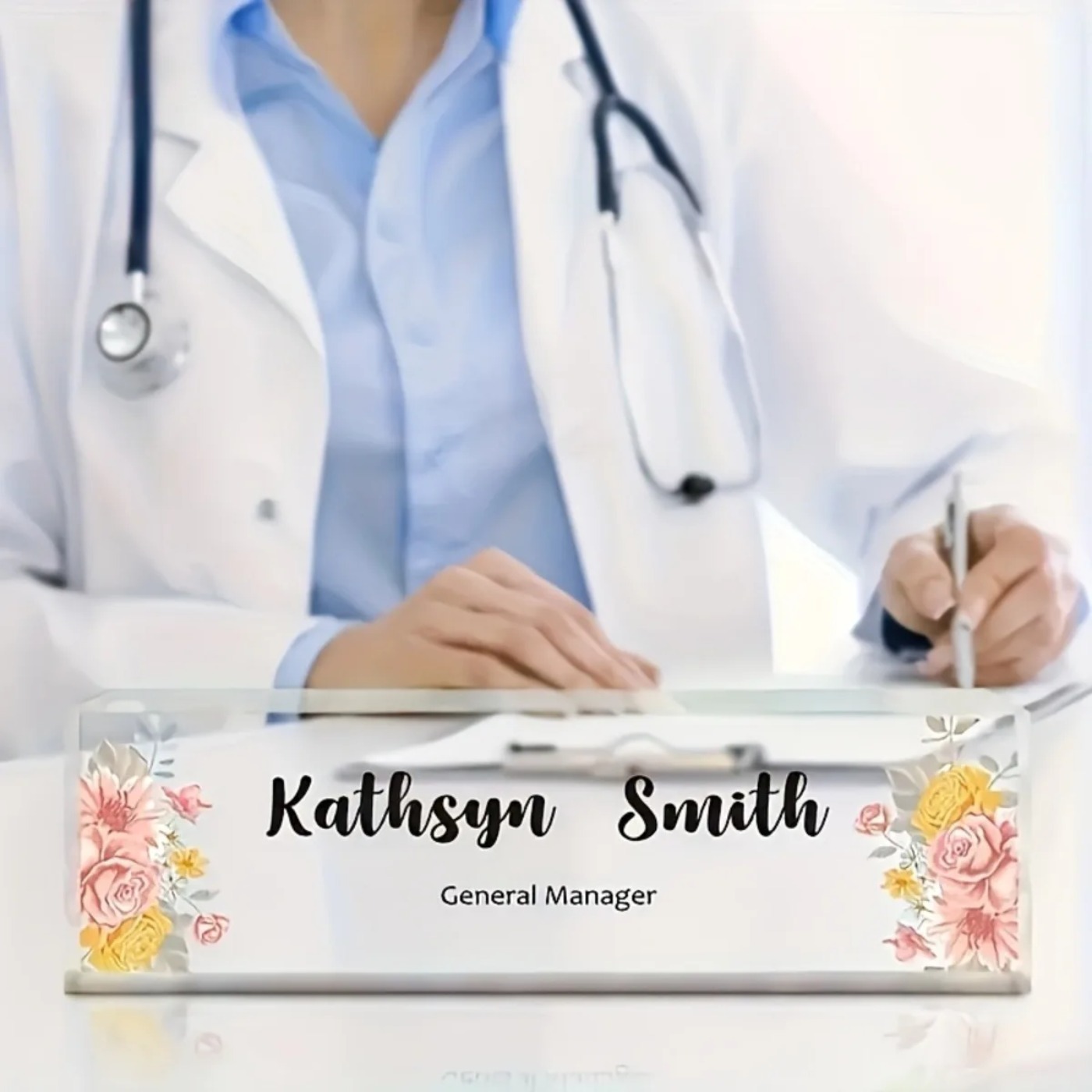 1PC 2D Flat Elegant Floral Acr - Desk Name Plate บทวิจารณ์และราคา