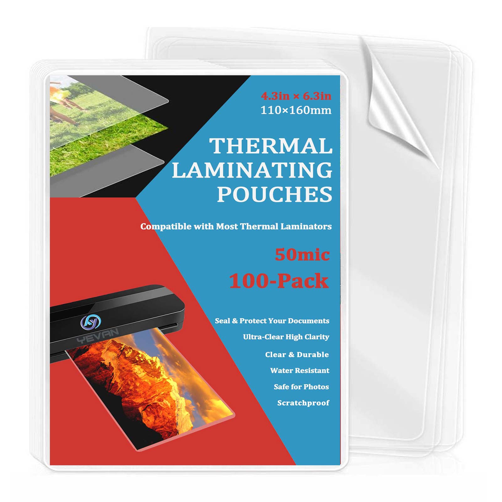 100 Sheets 4.3×6.3in Thermal L - Document Laminator Pouch บทวิจารณ์และราคา