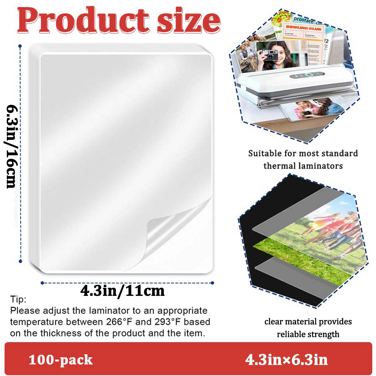 100 Sheets 4.3×6.3in Thermal L - Document Laminator Pouch บทวิจารณ์และราคา